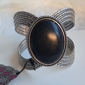 Paparazzi Silver Bracelet with Black Oval Accent